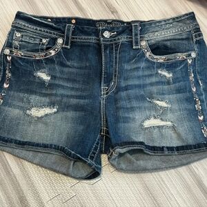 Miss Me Blue Distressed Jean Shorts